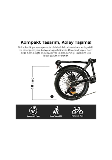 Roxform M-100 Katlanır Bisiklet 16 Jant, 5 Vites, Alüminyum Kadro Siyah