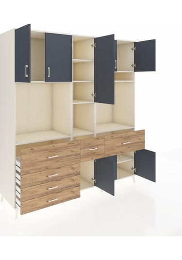 Kronos Dolap 10 Raflı 6 Çekmeceli 8 Kapaklı 220x59x243 Aytaşı-antrasit/çam Antrasıt/atlas Çam