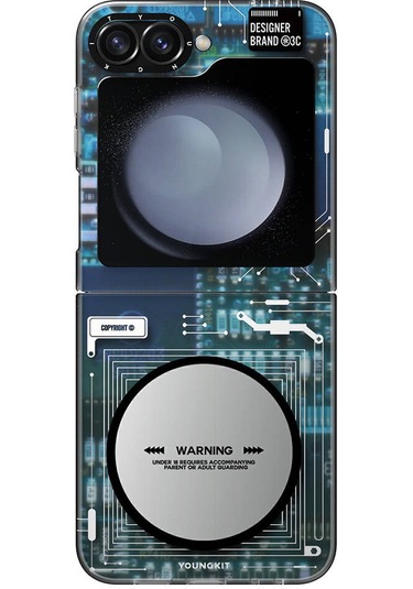 Galaxy Z Flip 6 Uyumlu Kılıf Magsafe Şarj Özellikli Youngkit Technology Serisi Kapak Mavi