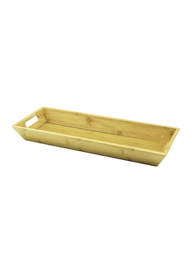 Dikdörtgen Çift Kulplu Ahşap Bambu Sunum Tepsisi 16x40cm - Derin 4cm 4741 12 Izgara