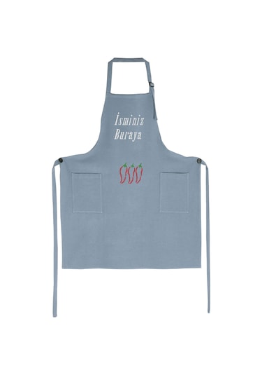 Mutfak Önlüğü Kişiye Ve İsme Özel Nakışlı Mutfak Önlüğü Biber01 Farklı Renkler Mavi