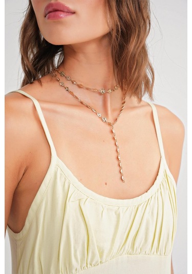 4742 Kadın İp Askılı Büzgü Detaylı Midi Elbise Sarı Sarı