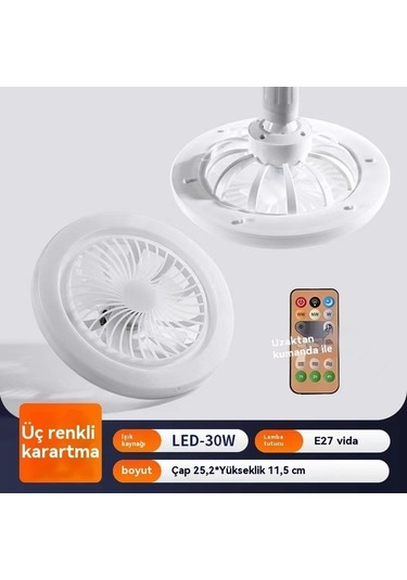 Maoyaya E27 Fan Işığı - Sessiz Tavan Fanı, 3 Renkli Karartma Aydınlatması Beyaz