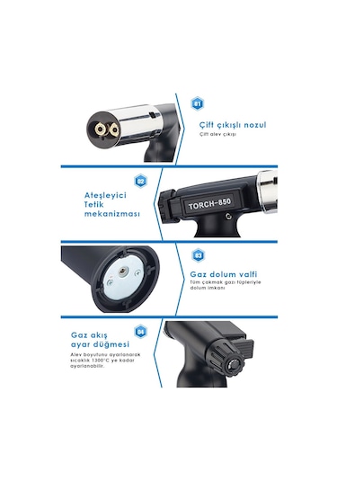 Bs-850 Çift Alev Çıkışlı Bütan Gaz Torch Pürmüz Mavi Alev