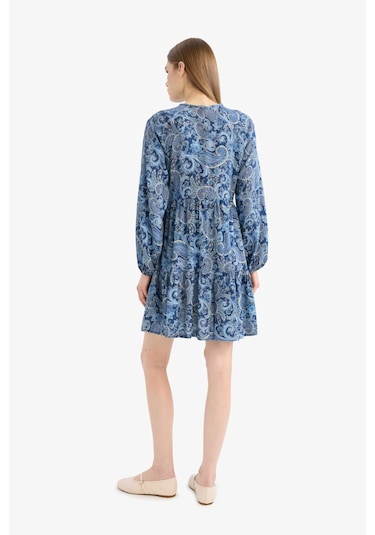 DeFacto Bisiklet Yaka Desenli Uzun Kollu Mini Elbise E6612AX25SPNV42