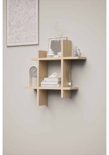 Linea Safir Meşe Dekoratif Duvar Rafı - Duvara Monte Kitaplık