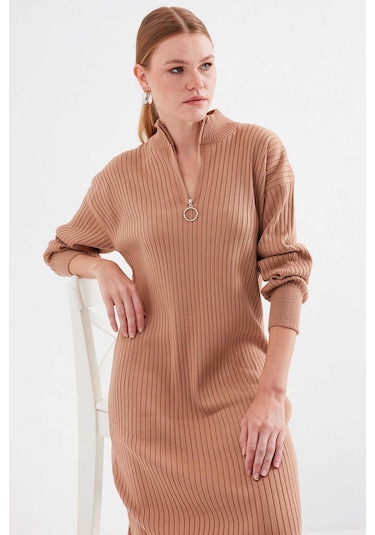 Gabria Fitilli Triko Elbise Camel