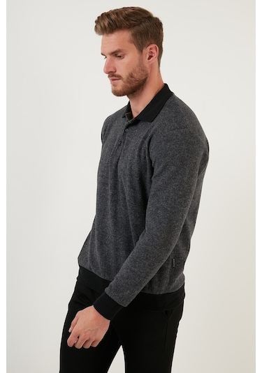 Buratti Pamuklu Regular Fit Düğmeli Polo Yaka Erkek Kazak 456211 Gri