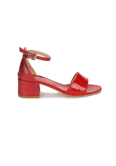 Kiko Kids 768 Ayna Kum Günlük Kız Çocuk 3 CM Topuklu Sandalet Ayakkabı Kırmızı 001