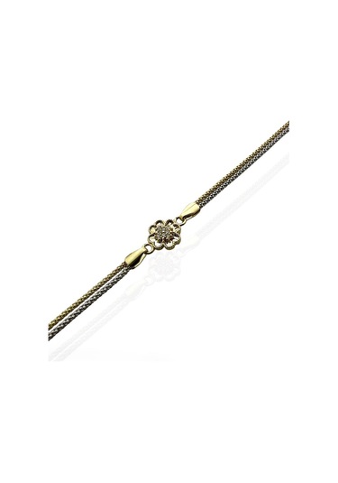 MaGold Yonca İki Renk Pop Corn Zincir Üst Kalite 14 Ayar Altın Bileklik Altın - Yeşil