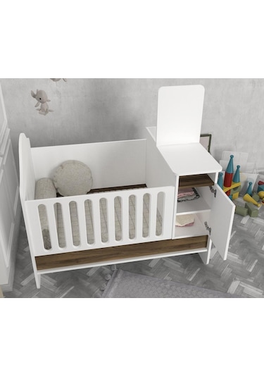 Dekorister Lora Baby Büyüyen Beşik Beyaz-Ceviz Ahşap - Beyaz