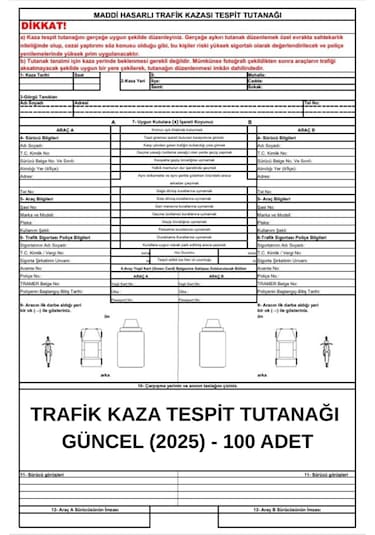 Trafik Kaza Tesit Tutanağı Güncel 2025 - 100 Adet