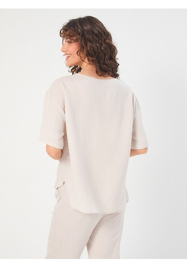 Faik Sönmez Kadın Önü Cep Detaylı Dokuma Bluz U68182 Siyah