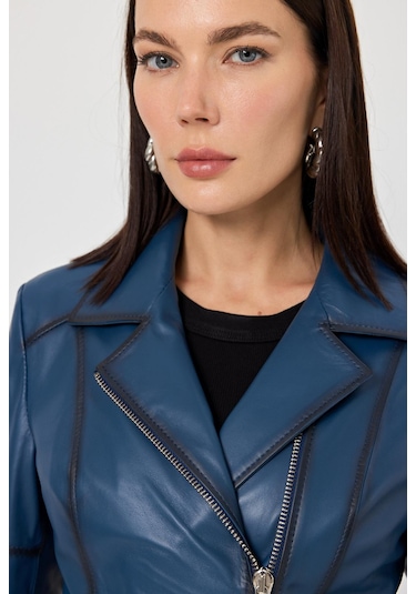 Diana Mavi Kadın Deri Mont 001