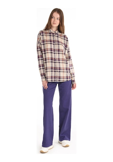 Colins Regular Fit Kareli Mor Kadın Uzun Kol Gömlek Cl1065058 Mor