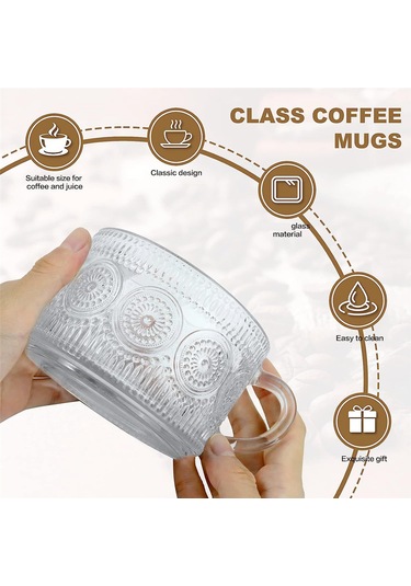 Vintage Kahve Cam Kupa Seti 2'li, Cam Kahve Çay Fincanları A Şeffaf
