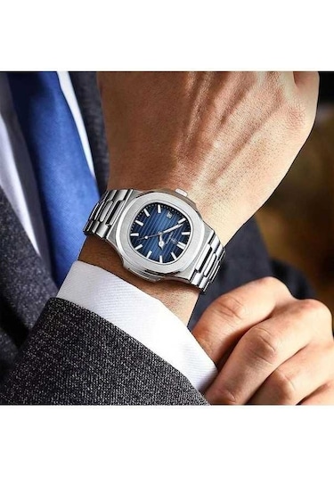 Yingfu 2025 Yeni Lüks Mavi Paslanmaz Erkek Saat, İş Su Geçirmez, Aydınlık Tarih, Kare Kuvars Mavi