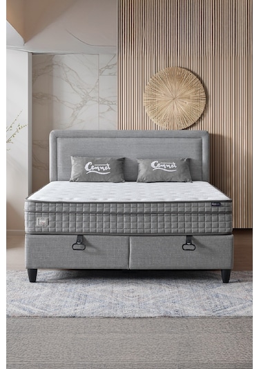 Melisa Çift Kişilik Sandıklı Baza + Full Ortopedik Antibakteriyel Paket Yaylı Visco Yatak + Başlık 3 Lü Set 180 x 200