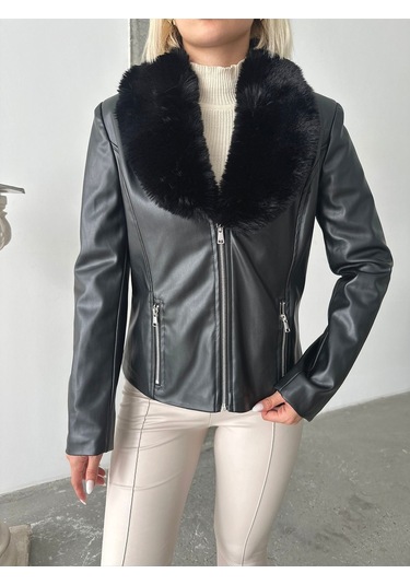 Kadın Deri Mont Siyah