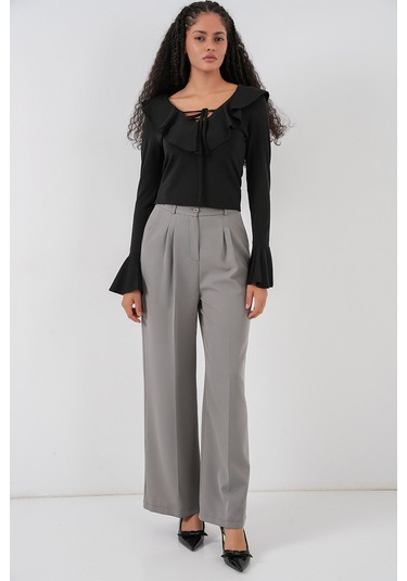 Kadın Uzun Kol Crop Bluz 979 - Siyah Siyah