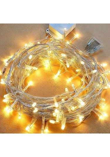 10m 60 Led Pilli 2 Kademeli Gün Işığı Şeffaf Kablo Çok Renkli
