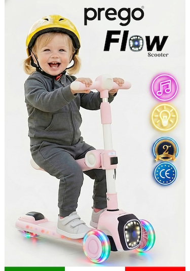 Prego Flow Müzikli Işıklı Oturaklı Çocuk Scooter Katlanabilir - Yükseklik Ayarlı Pembe