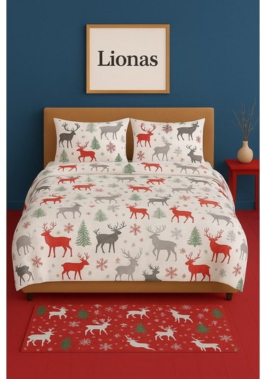 Çift Kişilik Desenli Nevresim + 2 Adet Kapaklı Yastık Kılıfı Kırmızı