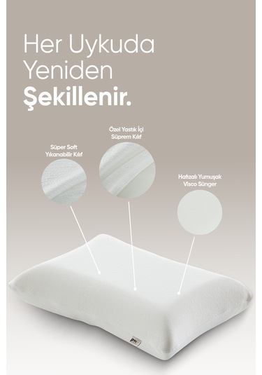Termal Visko Yastık Isı Dengeleyici - Akıllı Lüx Visco Yastık - Isı Hafızalı Tombul Ortopedik Yastık Beyaz