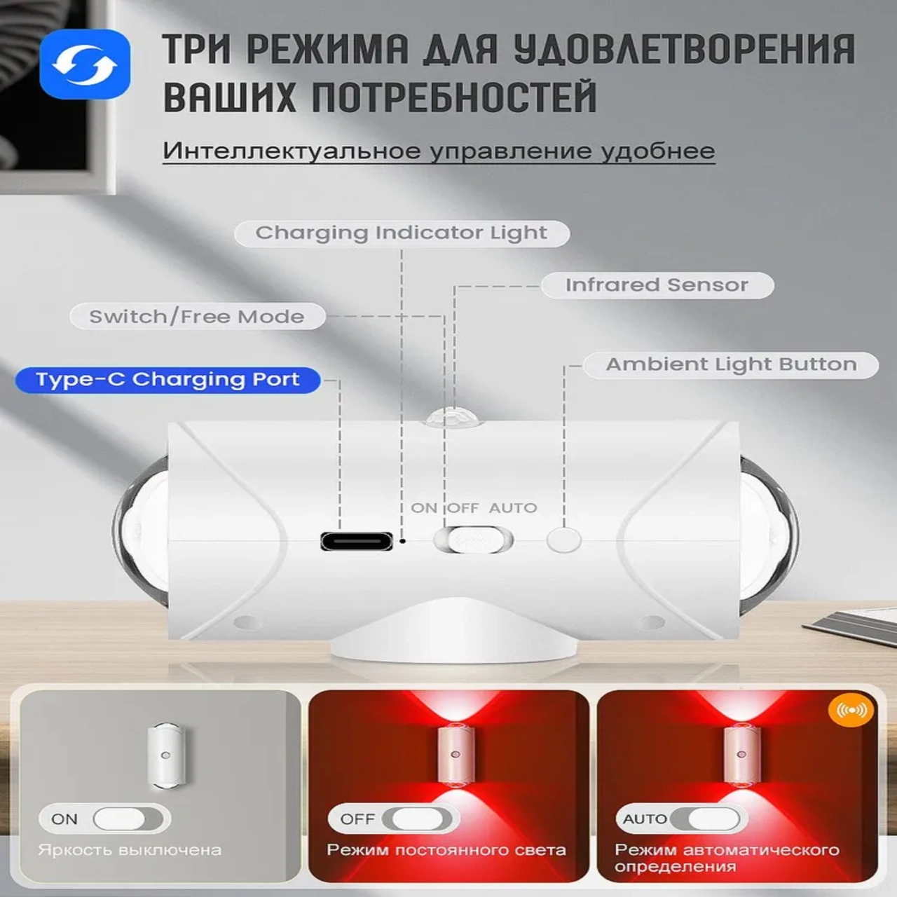 Yaleker Rgb Hareket Sensörlü Akıllı Gece Lambası, Otomatik Açık-kapalı, Renk Değişim Modları, Type-c Şarj, Beyaz Beyaz
