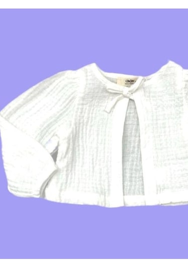 Çikoby Kız Bebek Müslin Kumaş Hırkalı Elbise Takım-15682 Ekru