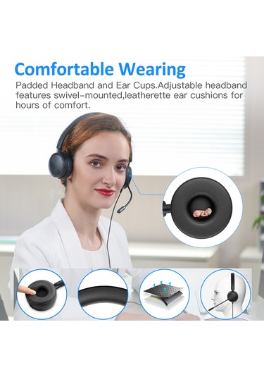 Teltree H360 Kulak Üstü Mikrofonlu Usb/3.5mm Çağrı Merkezi Kulaklığı, Ayarlanabilir Baş Bandı Ve Gürültü Engelleme Özelliği