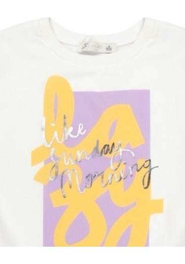 Kız Çocuk Pamuklu Yazılı Bluz-14119 Ekru