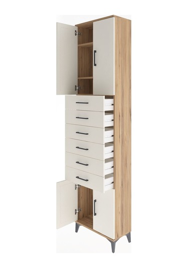 Arges Dolap 3 Raflı 6 Çekmeceli 4 Kapaklı 60x30x243 Çam-aytaşı Çam