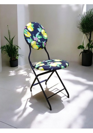 Katlanabilir Limon Desenli Metal Sandalye Siyah