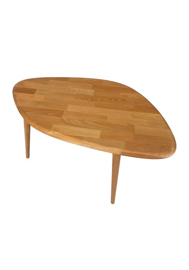 Fawdecor Masif %100 Doğal Ahşap Modern Oval Asimetrik Demonte Orta Sehpa Açık Meşe