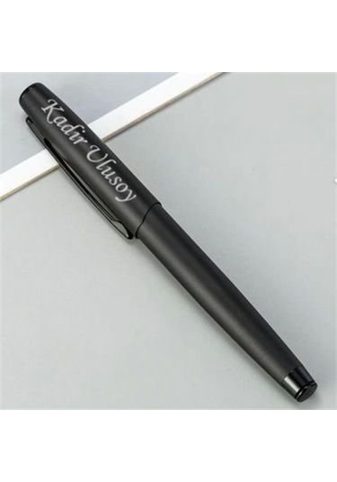 Kişiye Özel Yaprak Tasarımlı Deri Hatıra Defteri ve Mat Siyah Lüx Roller Kalem