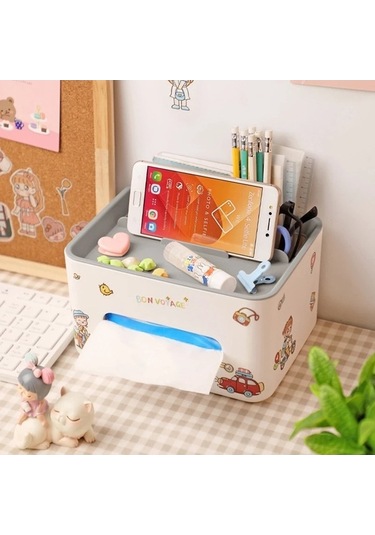 Ulzyvf Gri Masayıstü Dok Kutusu Çok Fonksiyonlu Masa Kağıt Kutusu Mendil Kutusu Makyaj Organizatör Peçete Tutucu Telefon Uz Gri