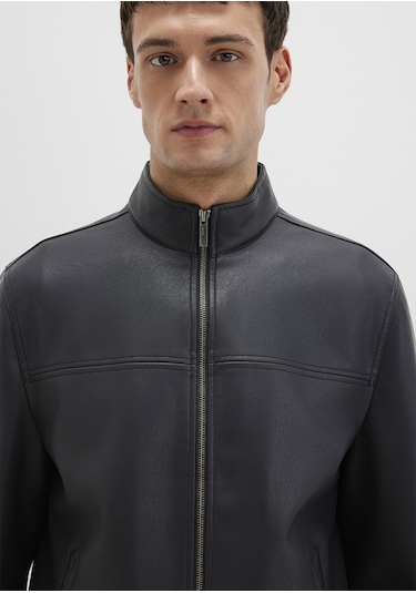 Mavi - Dik Yaka Siyah Suni Deri Ceket 0110634-71379 Siyah