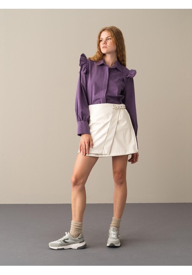 Ekru Regular Fit Deri Görünümlü Etek 270368 Ekru