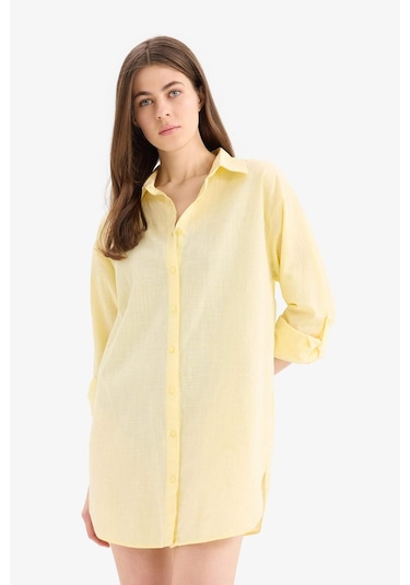 DeFacto Regular Fit Pamuklu Plaj Gömleği-Fall in Love W8241AZ25SMYL118 Sarı