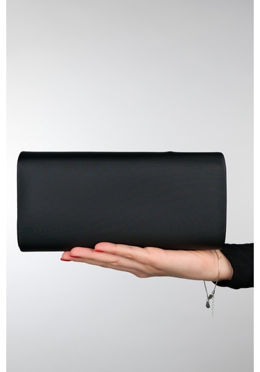 Marıa Siyah Saten Platin Taşlı Kadın Abiye Çanta Siyah