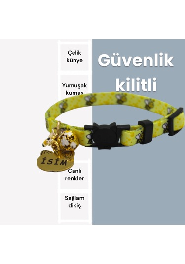 Caramelos Güvenlik Kilitli Kedi Tasması, Isimli Kedi Tasması Askk