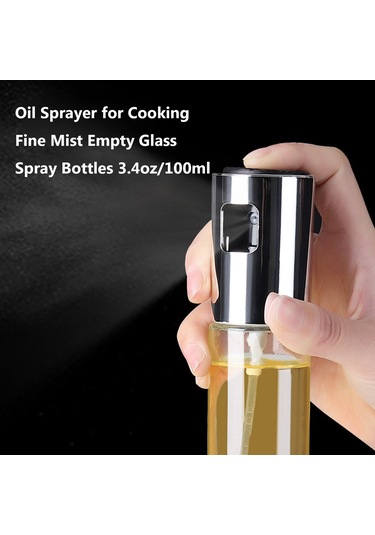 Aubyhe 100ml Cam Zarfli Yağ Spreyi - Paslanmaz Çelik Vana, İnce Buhar Dağıtımı, Mutfak & Barbekü İçin Gümüş