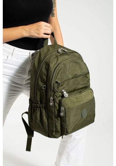 Lüx Krinkıl Kumaş Lise Ve Ortaokul Sırt Çantası, Krinkıl Okul Çantası Haki