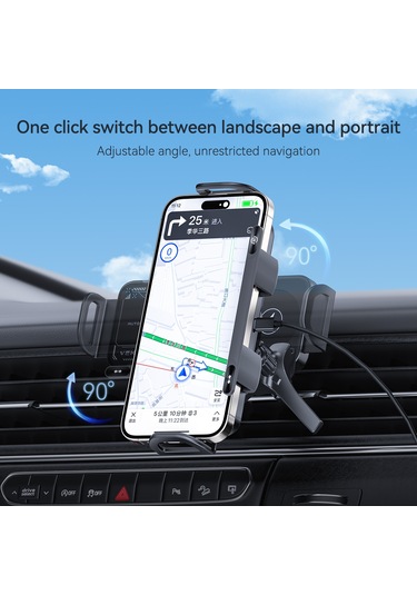 Geeroyoo Manyetik Kablosuz Araç Şarj Desteği, Otomatik Sıkma, Çift Bobinli Gri