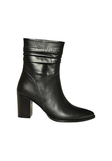 Fox Shoes V398095103 Siyah Hakiki Deri Kalın Topuklu Kadın Bot Siyah