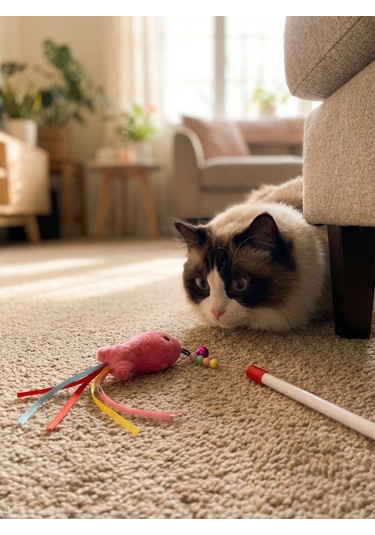 Runaway Balıklı Kedi Oyun Oltası 90 Cm Interaktif Oyun