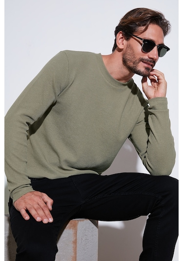 Buratti Pamuklu Bisiklet Yaka Slim Fit Basic Erkek Sweat 5905073 Vizon Yeşili
