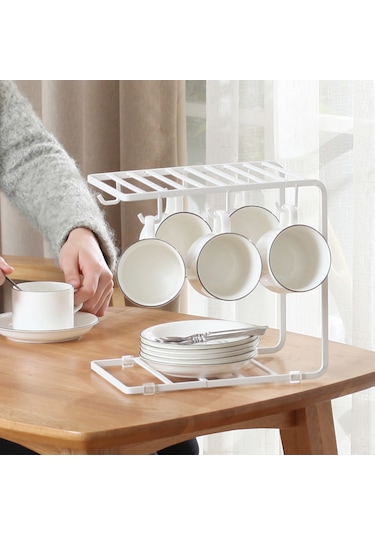 Tenfowee Beyaz Mutfak Organizer: Çok Amaçlı Bardak Ve Fincan Tutucu, Demir Yapı, 24.5x15x23cm Beyaz