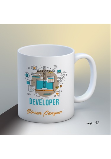 Kişiye Özel Developer Temalı Kupa Bardak Beyaz
